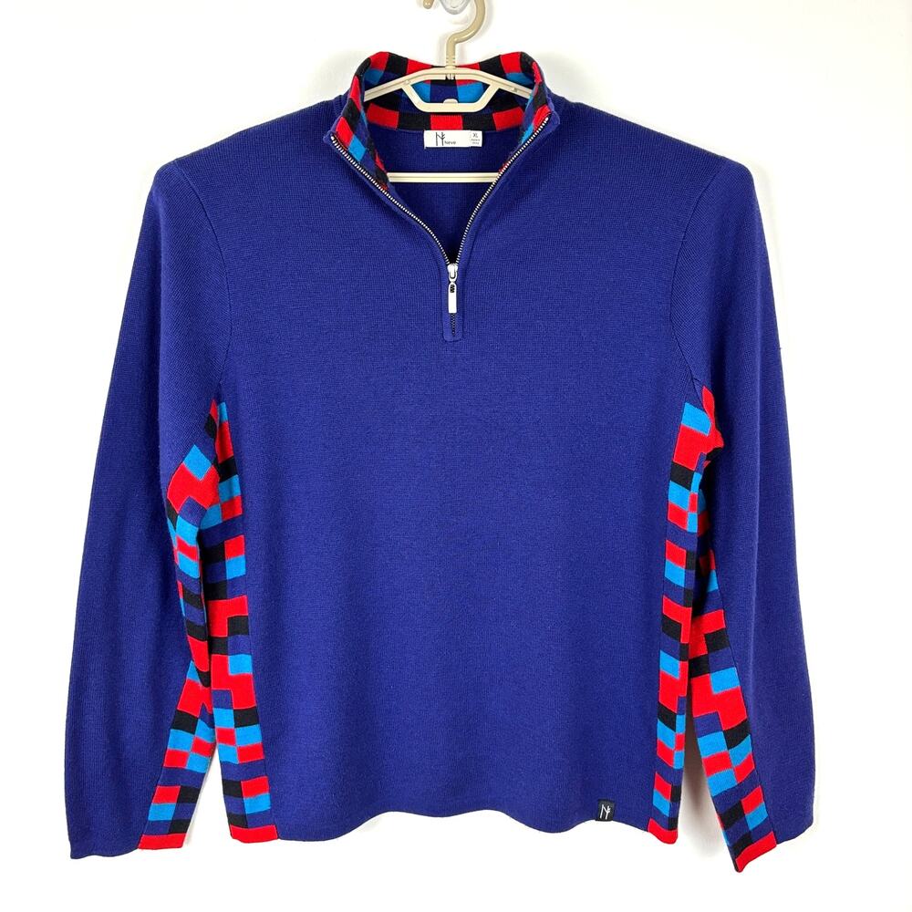 Neve Men's Quarter 1/4 zip Pullover Sweater XL Wool Blend ski winter cabin